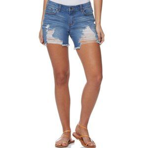 Sofia Vergara Lila Mid-Rise Distressed Shorts